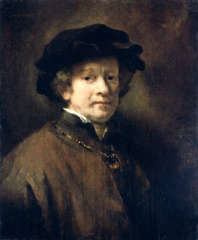 Self Portrait with Cap and Gold Chain by Rembrandt van Rijn
